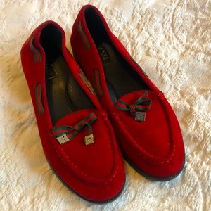 Red suede Gucci loafers